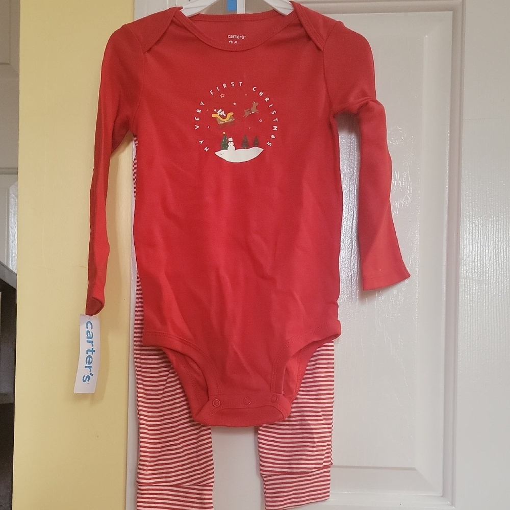 Carter's My First Christmas Outfit Set - Red Bodysuit with Striped Leggings